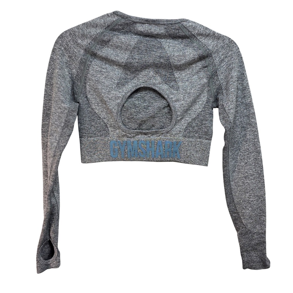 Gymshark Energy Plus Seamless Crop Top Womens M Keyhole Back Long Sleeve Gray